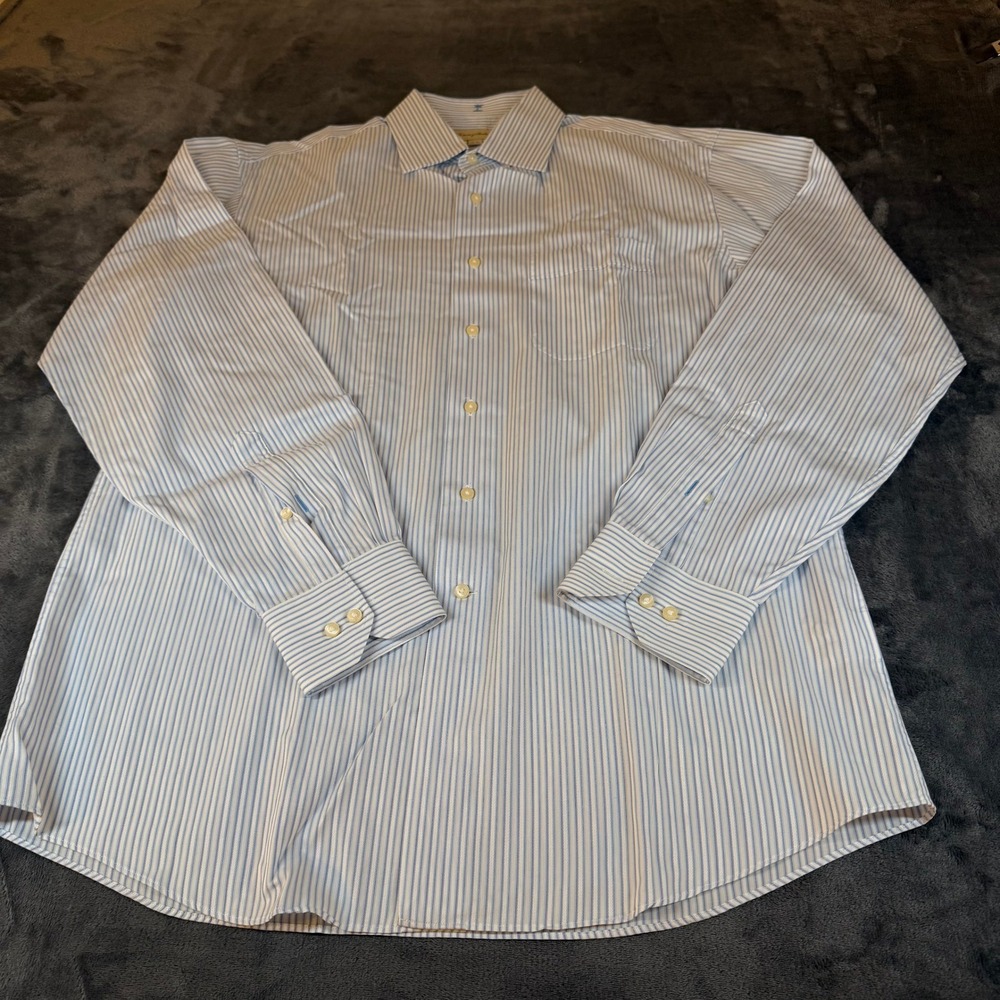Tommy Bahama Blue Striped Button Up Dress Shirt Mens Size 15 1/2 34/35 Medium